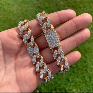 14k Gold Plated Iced Figaro Bracelet 14mm 8” Premium Bracelet Box Clasp